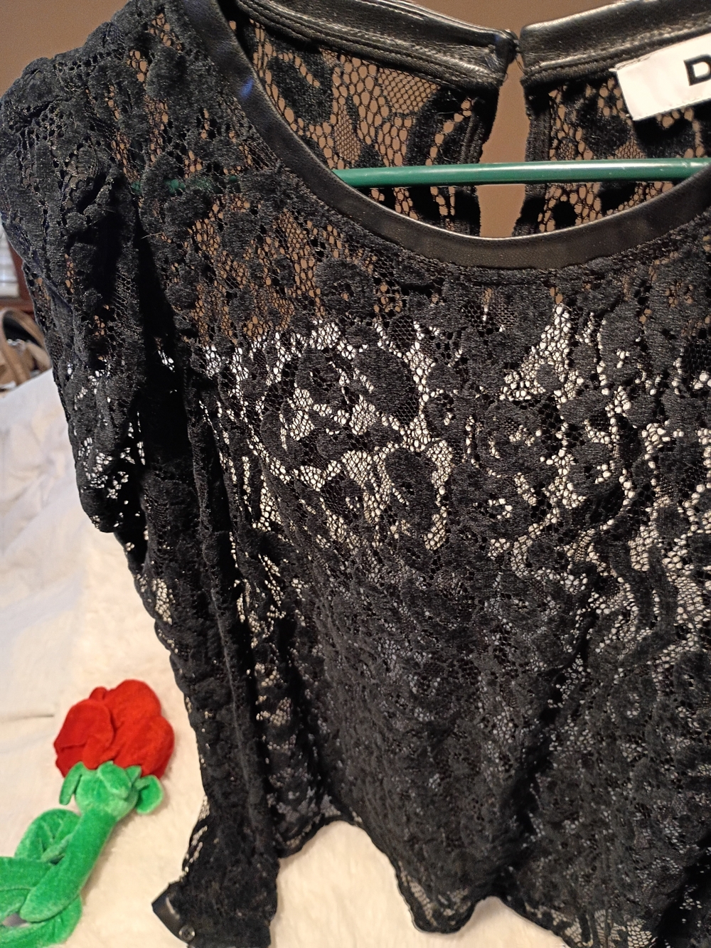 DKNY Black Lace Long Sleeve Women's Top